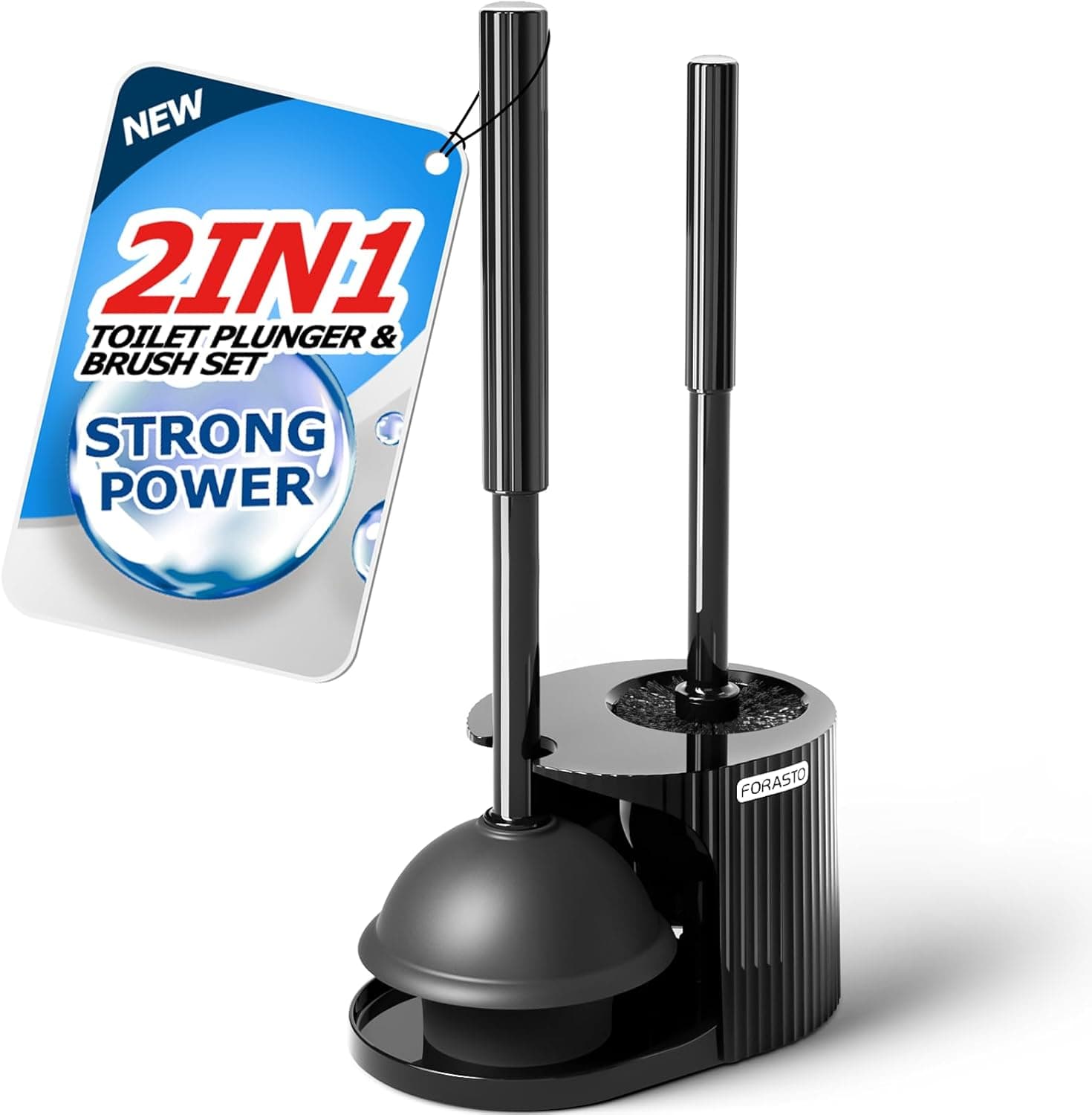 FORASTO 2 in 1 Toilet Plunger and Brush Set with Extended Handle